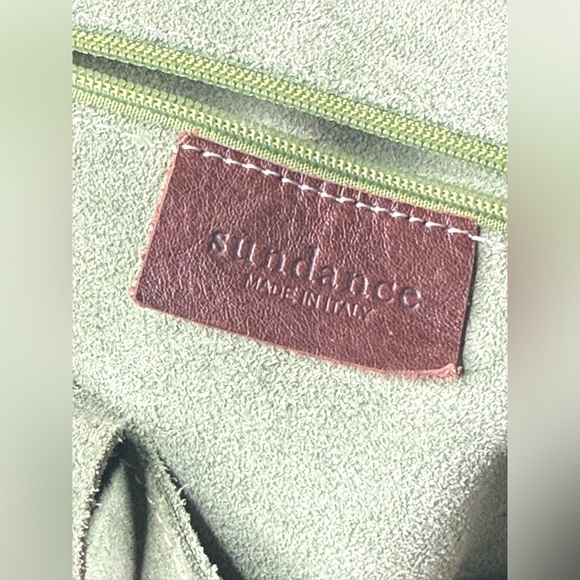 Sundance Italian Suede Leather Tote Bag w/ Detachable Pouch Sage Green - Picture 5 of 11